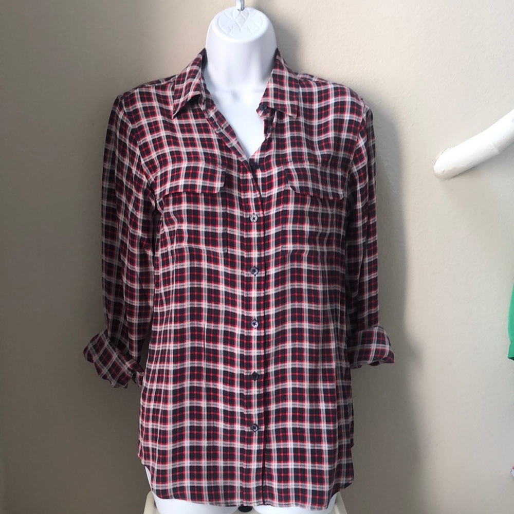 Equipment Red and White Plaid Blouse
